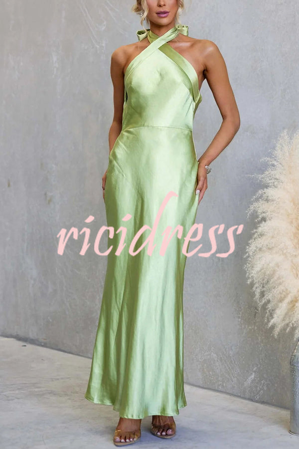 Satin Fashion Halter Backless Slim Elegant Maxi Dress