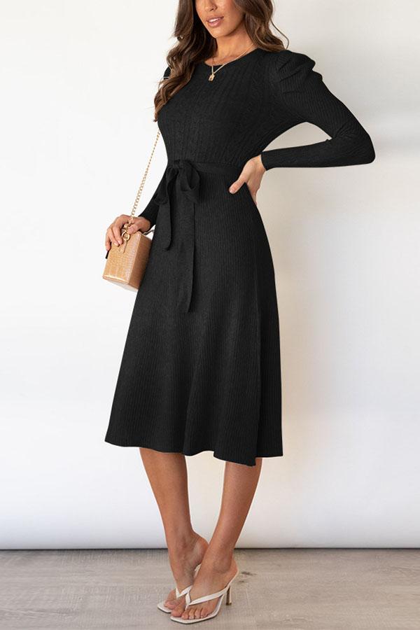 Bubble Long-sleeved Knitted Mid-length Dress