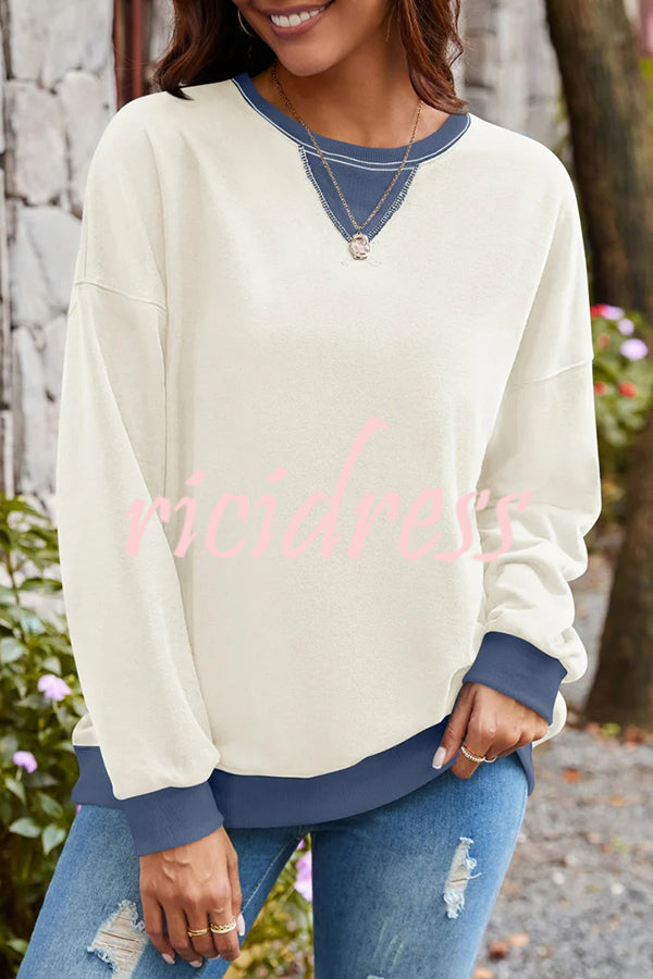 Fashionable Contrasting Color Loose Long-sleeved Casual Sweatshirt