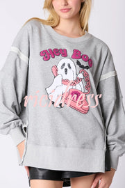 Halloween Cartoon Ghost Sequin Loose Casual Sweatshirt