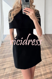 Solid Color Shawl and Square Neck Sleeveless Fitted Mini Dress Two-piece Set