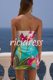 Beach Club Sequin Unique Print Strapless Stretch Mini Dress