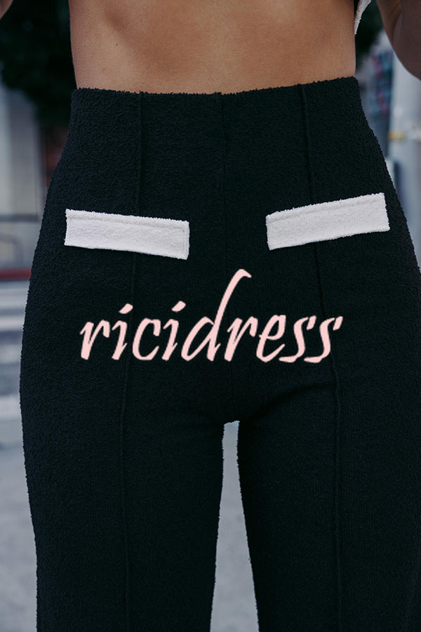 Fashion Contrast Color Stretch High Waist Casual Straight Pants