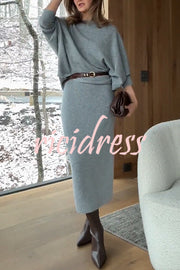 Soft and Warm Cashmere Knit Batwing Sleeve Relaxed Sweater