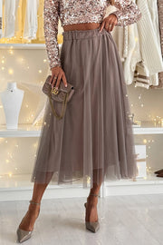 Holiday Party Tulle High Rise Elastic Waistband A-line Midi Skirt