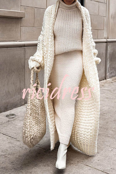 Embrace The Cold Solid Color Long Sleeve Knitted Loose Maxi Cardigan