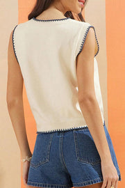 Marine Life Pattern Crew Neck Sleeveless Knit Tank Top