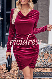 Dnoia Gold Sprinkled Solid Color Long Sleeved Mini Dress