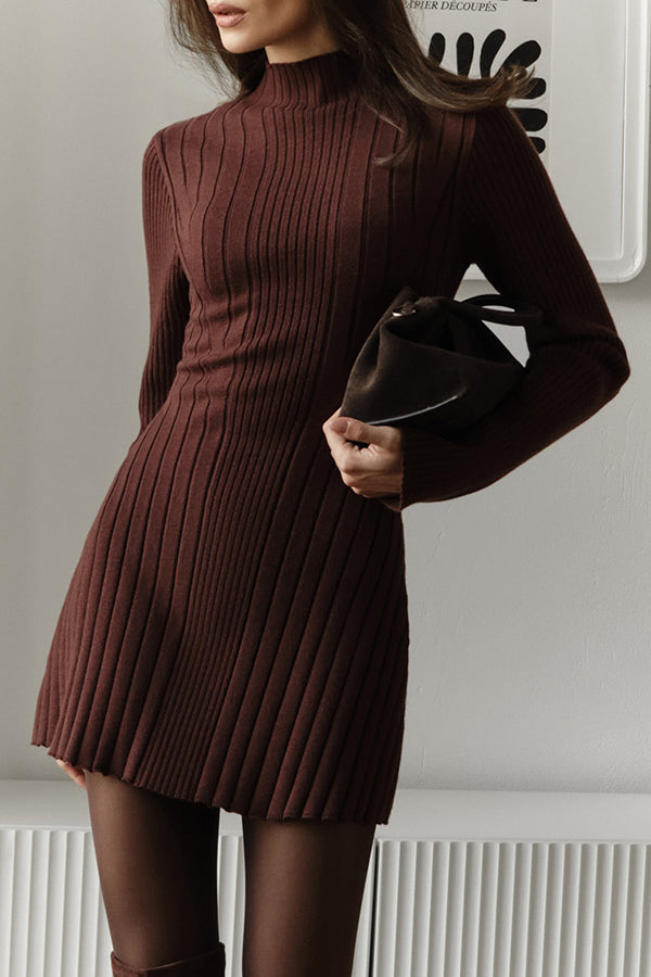 Solid Color Long-sleeved Slim-fit Elegant Knitted Mini Dress