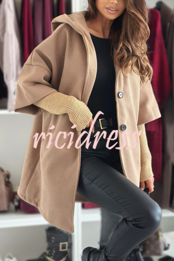 Solid Color Loose Pocket Hooded Long Sleeve Jacket