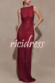 Holiday Nights Sequin Boat Neck Sleeveless Slit Maxi Dress