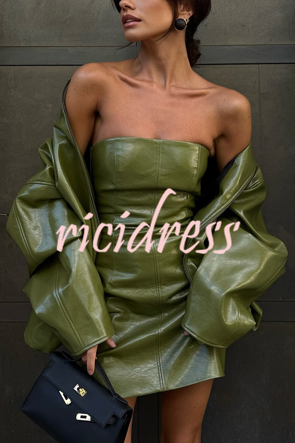 Sexy Tube Top Back Zipper Slim Leather Mini Dress