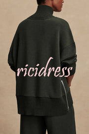 Barker High-Neck Long Sleeve Side Zipper Sweatshirt and Elastic Waist Pocketed Loose Pants Set