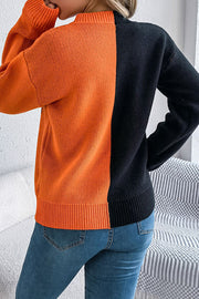 Halloween Pumpkin Contrast Color Long Sleeve Loose Sweater