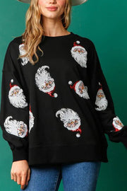 Santa Honey Sequin Christmas Pattern Loose Sweatshirt