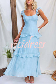 Solid Color Halter Backless Tie Elegant Ruffle Maxi Dress