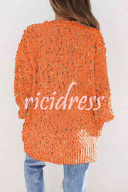 Aminga Colorful Spotted Pocket Crochet Long Sleeved Cardigan