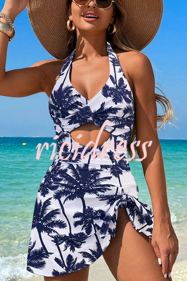 Fashionable Halterneck Waist Hollow Stretch One-piece Swimsuit