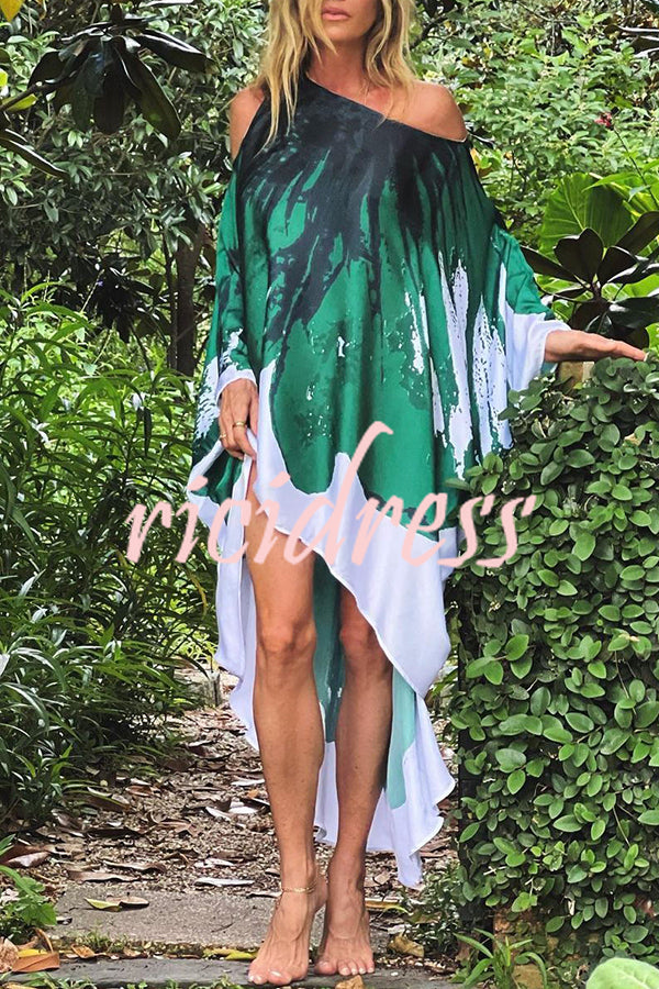 Stunning Floral Unique Printed One Shoulder Cover Up Maxi Dress