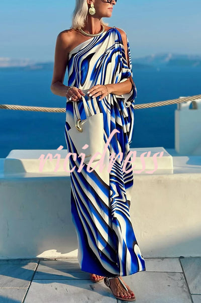 Sirinda Unique Printed Cutout One-shoulder Holiday-style Loose Maxi Dress