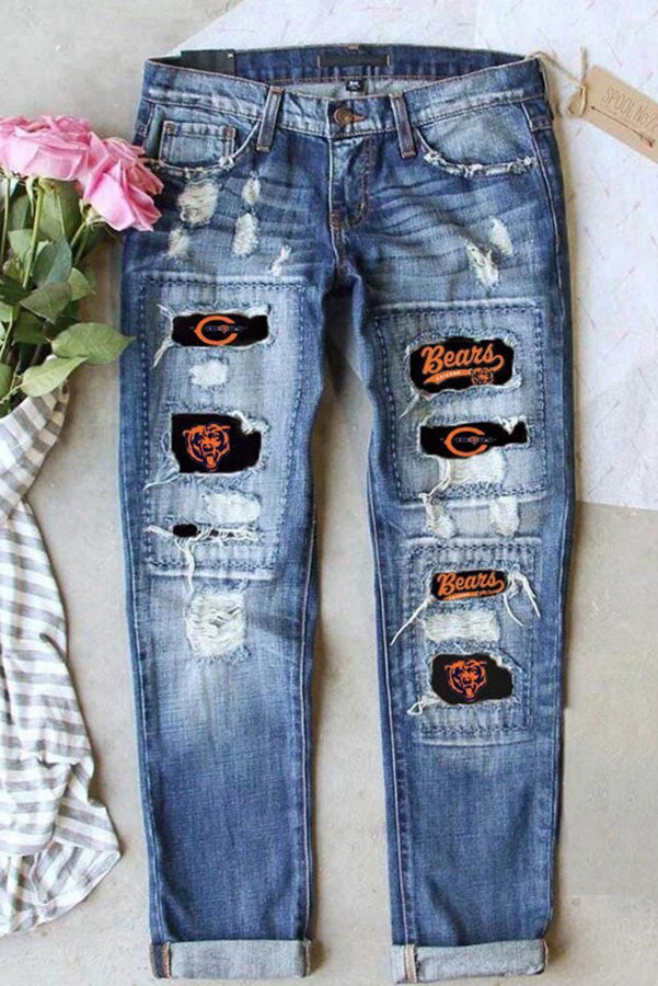 Distressed Printed Street Contrast Hip Hop Style Jeans