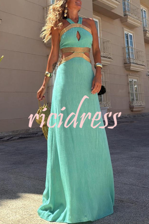 Avery Gold-rimmed Bamboo Cutout Back Tie-up Maxi Dress