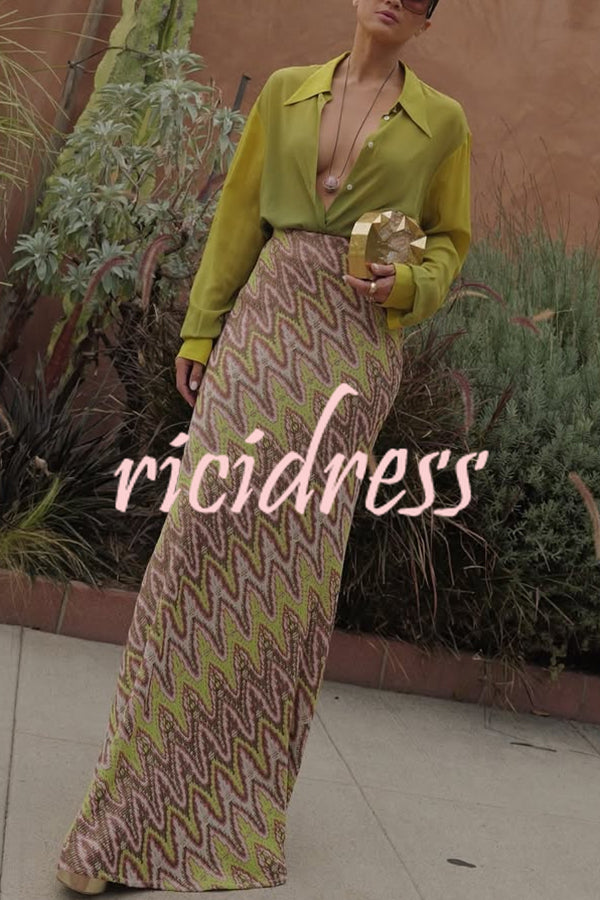 Moonlit Waltz Gradient Print Button Up Long Sleeve Loose Blouse