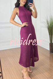 Violet Crochet Knit Round Neck Texture A-line Maxi Dress