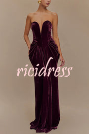 Paige Velvet Off Shoulder Side Pleated Hip Drape Maxi Dress