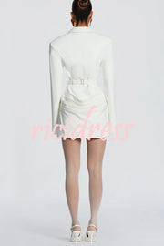 Solid Color Slim-fit V-neck Elegant Draped Formal Mini Dress