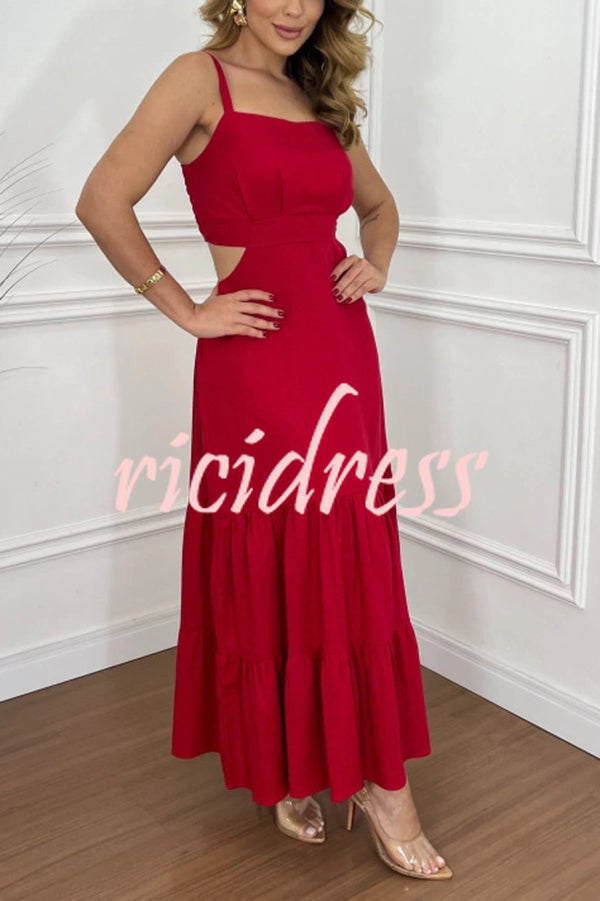 Solid Color Sleeveless Pleated Back Waist-baring Maxi Dress