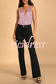 Timeless Beauty Sequin Back Swing Neck Bodysuit Tank
