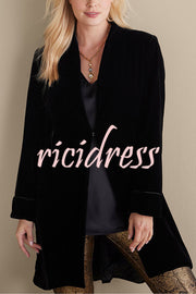 Solid Color Velvet Long-sleeved Loose Mid-length Coat
