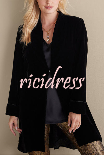 Solid Color Velvet Long-sleeved Loose Mid-length Coat