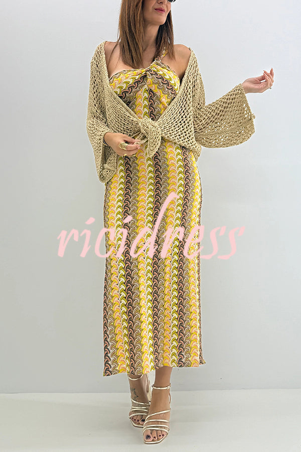 Colorful Zigzag Pattern Lace One-shoulder Slim Vacation Midi Dress