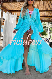 Fashionable Beach Semi-transparent Waist Cover-up Maxi Dress