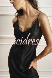Elegant Splicing Lace Suspenders V-neck Sexy Slit Maxi Dress