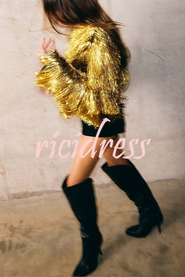 Start The Party Gold Foil Tassels Long Sleeve Jacket