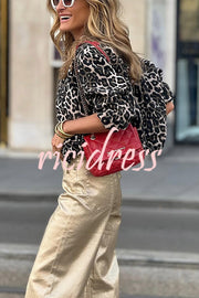 Fashionable Lifestyle Leopard Print Long Sleeve Pocket Bomber Jacket