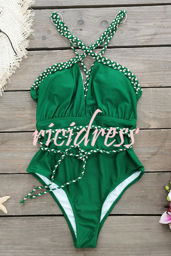 Sexy V-neck Cross-tie Elastic One-piece Swimsuit