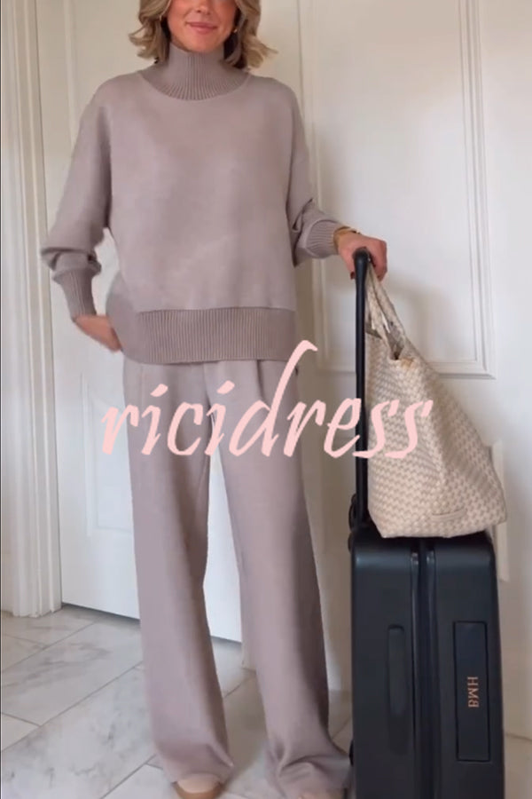 Berner High-Neck Long Sleeve Side Zipper Sweatshirt and Elastic Waist Pocketed Loose Pants Set