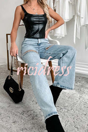 Blowing Your Mind Slit-Front Wide Leg Pocket Rhinestone Jeans