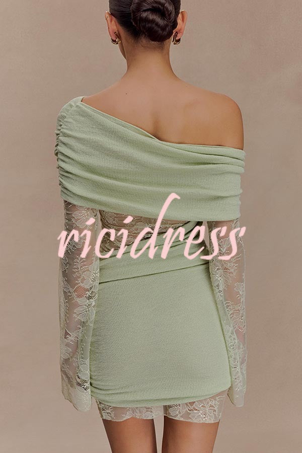Fashion Lace Panel Long Sleeve Slim Fit Knit Mini Dress