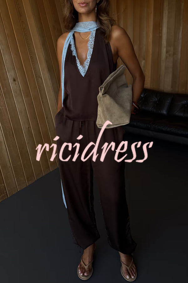 Sunday Social Satin Drawstring Elastic Waist Pocketed Loose Jogger Pants