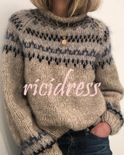 Retro Pattern Knit Colorful Crochet High Neck Pullover Sweater