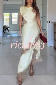 Paris Dream Satin Lace Trim Irregular Design Drape Maxi Dress