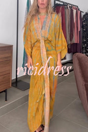 Unique Printed V-neck High-waisted Loose-fitting Holiday Maxi Dress