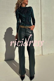 Stylish Faux Leather Pocketed Straight Stretch Pants