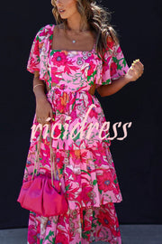 It's All Special Floral Cutout Waist Tiered Midi Dress