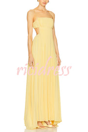 Butter Moment Pleated Cutout Waist A-line Slip Maxi Dress